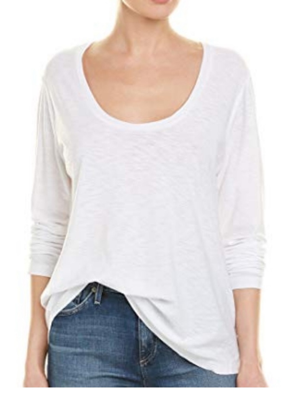 Standard James Perse White Slub Knit Lightweight Scoop Neck Long Sleeve Tee XL 4